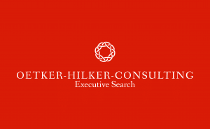 Logo in rot weis, von Oetker-hilker-consulting. Executive search